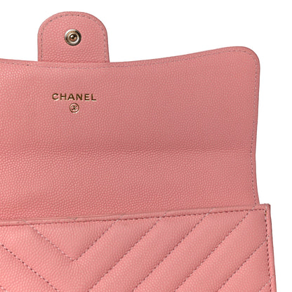 Chanel Caviar Chevron Quilted Large Gusset Flap Wallet Pink 13 of 13