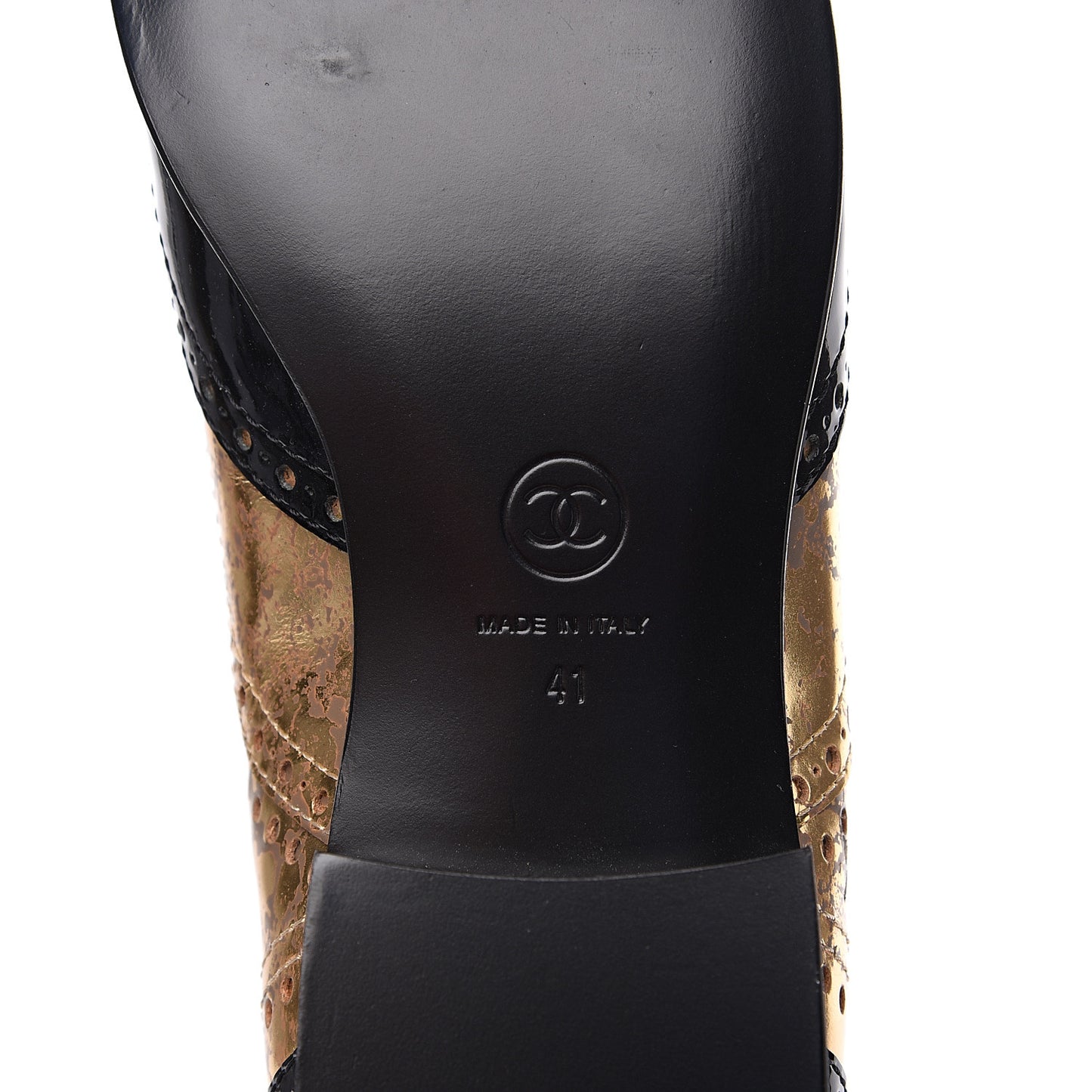 Fantasy Patent Calfskin Lace Up Oxfords 41 Gold Black