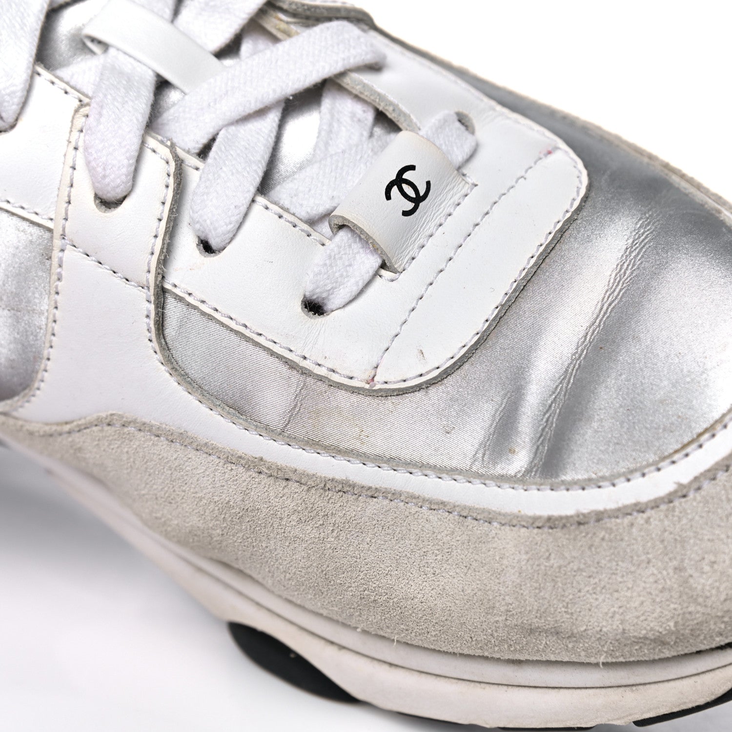 Chanel Calfskin Fabric Sneakers 39 White Silver Fluo Pink 18 of 24