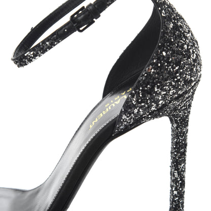 Saint Laurent Glitter Amber 105 Ankle Strap Sandals 39 Black 11 of 14