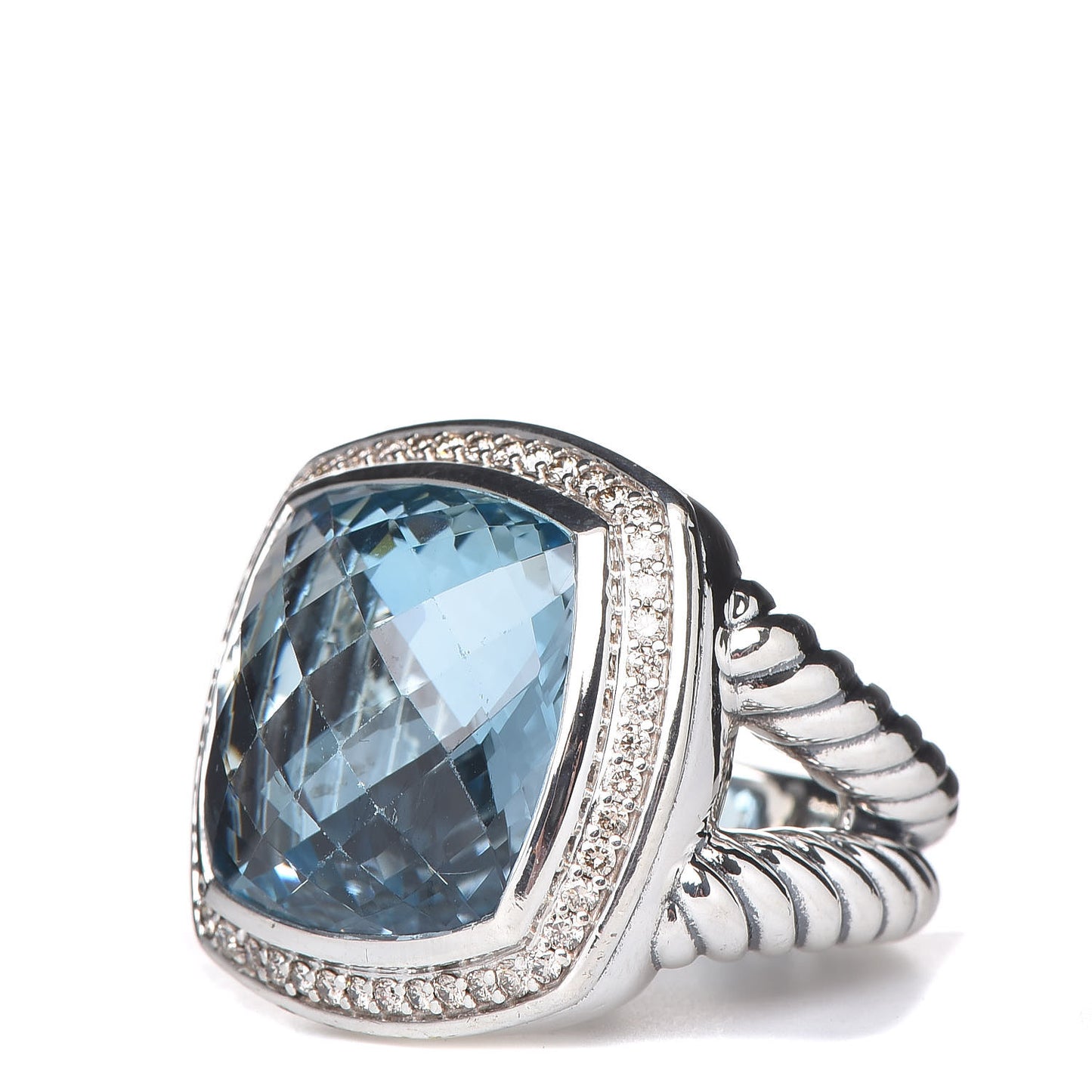 Sterling Silver Diamond Blue Topaz 17mm Albion Ring 52 6