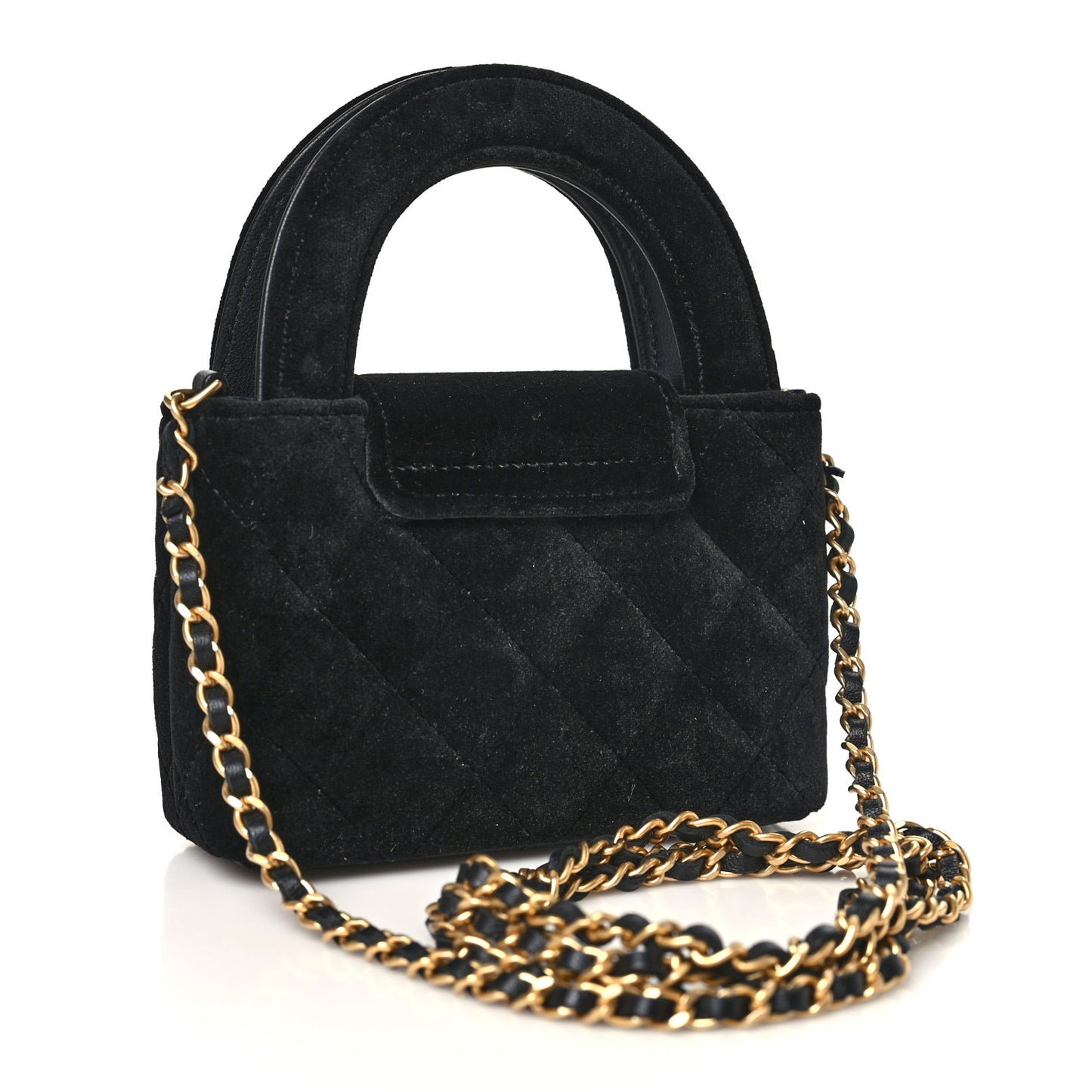 Velvet Quilted Mini Nano Kelly Shopper Black