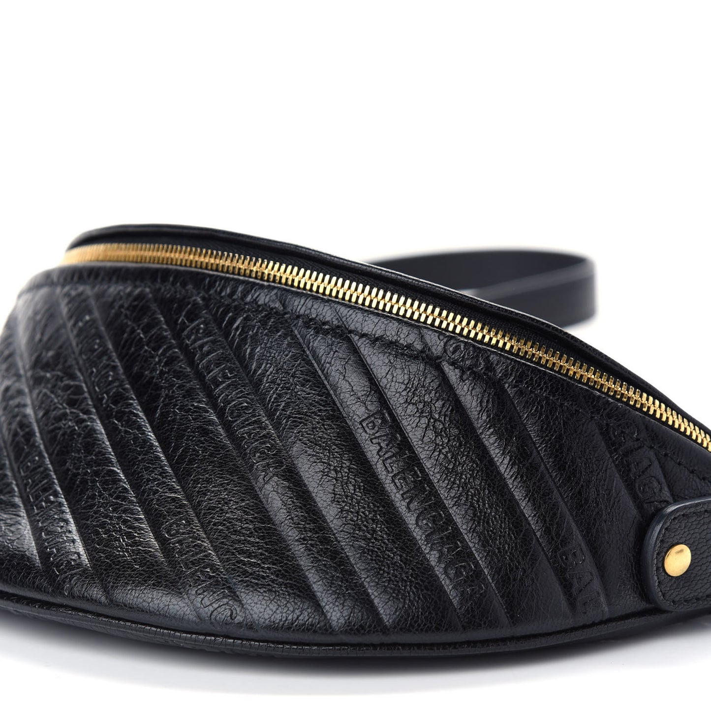 Shiny Goatskin Allover Logo Embossed XXS Souvenir Belt Bag Black