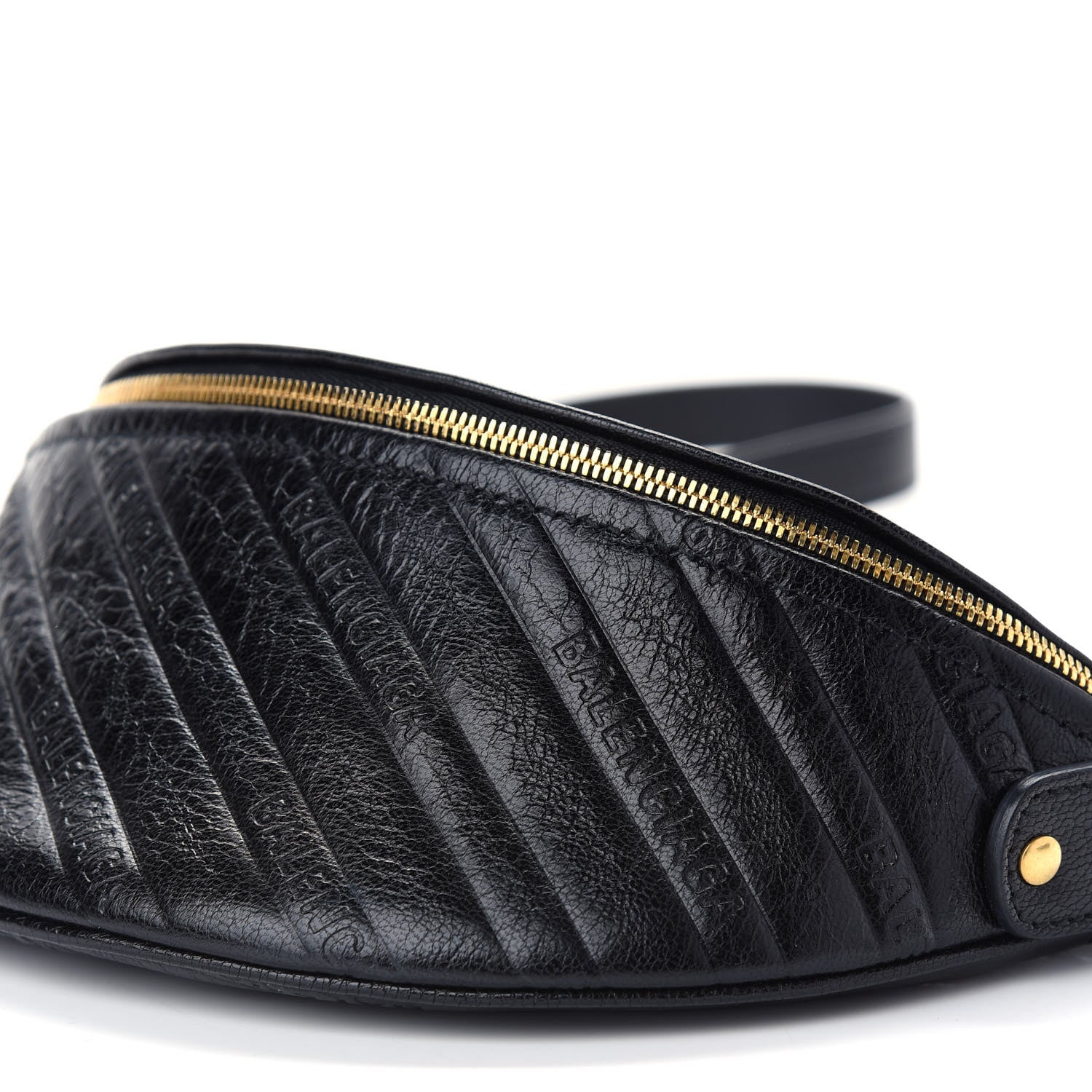Balenciaga Shiny Goatskin Allover Logo Embossed XXS Souvenir Belt Bag Black 9 of 9