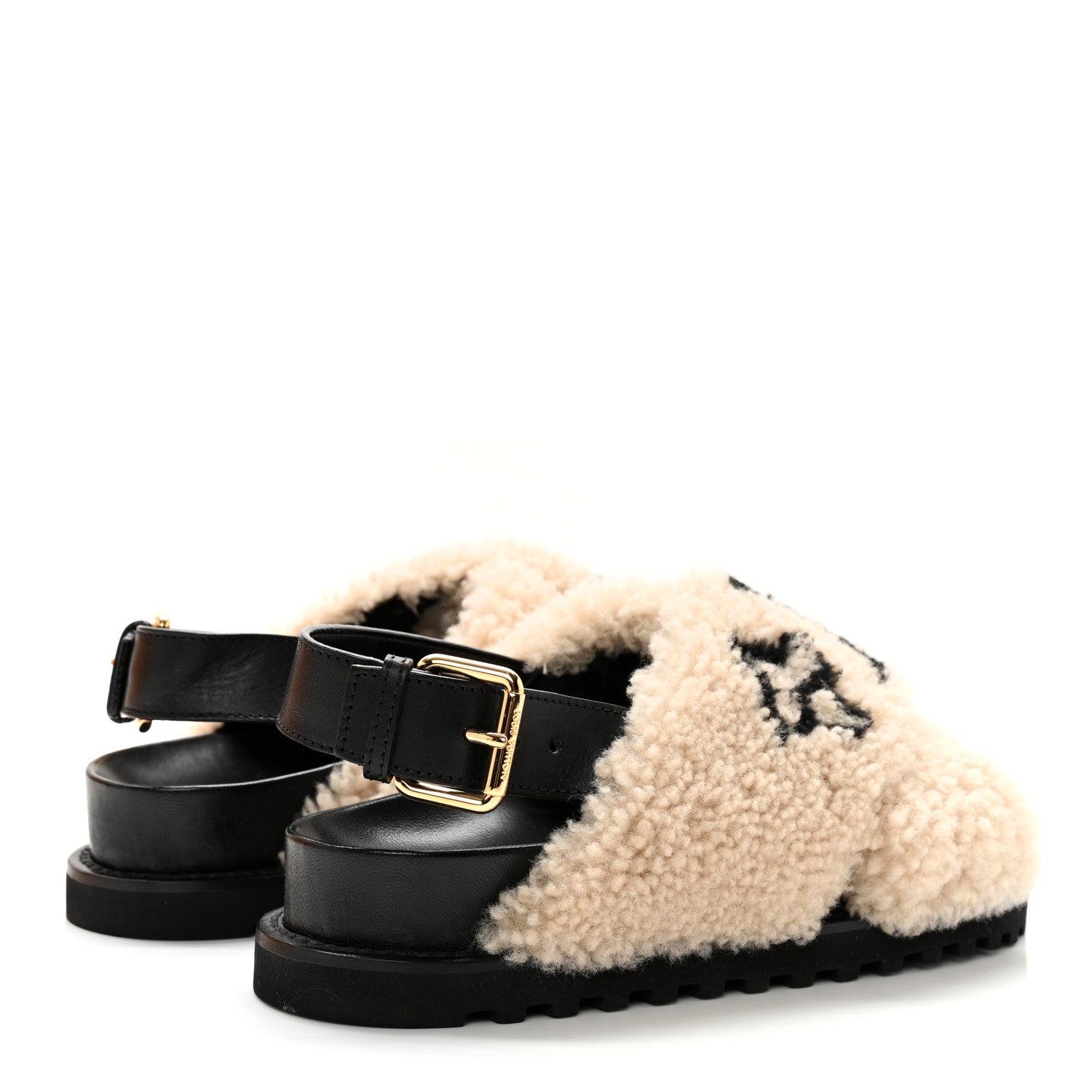 Louis Vuitton Shearling Paseo Sandals 37 Black 4 of 10