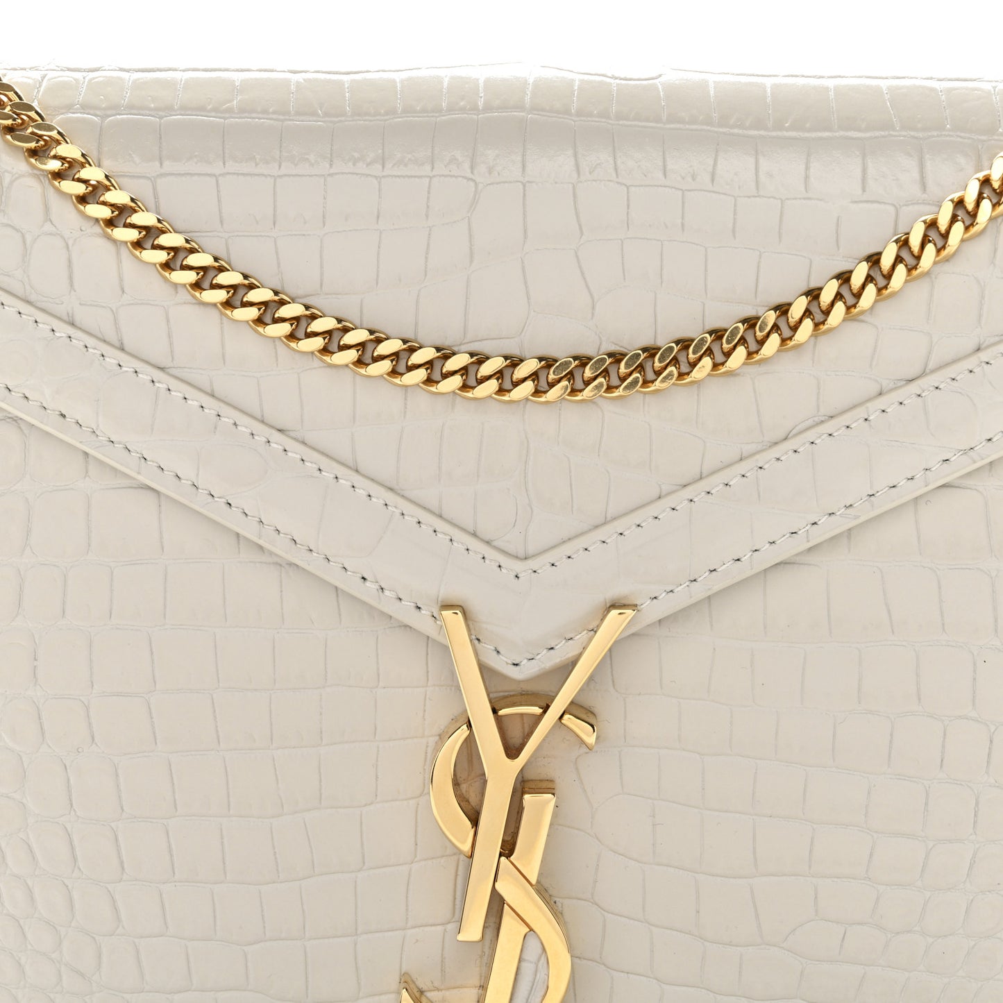 Calfskin Crocodile Embossed Monogram Cassandra Clasp Bag Crema Soft