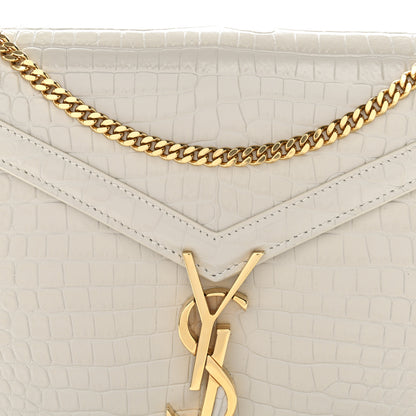 Saint Laurent Calfskin Crocodile Embossed Monogram Cassandra Clasp Bag Crema Soft 8 of 11