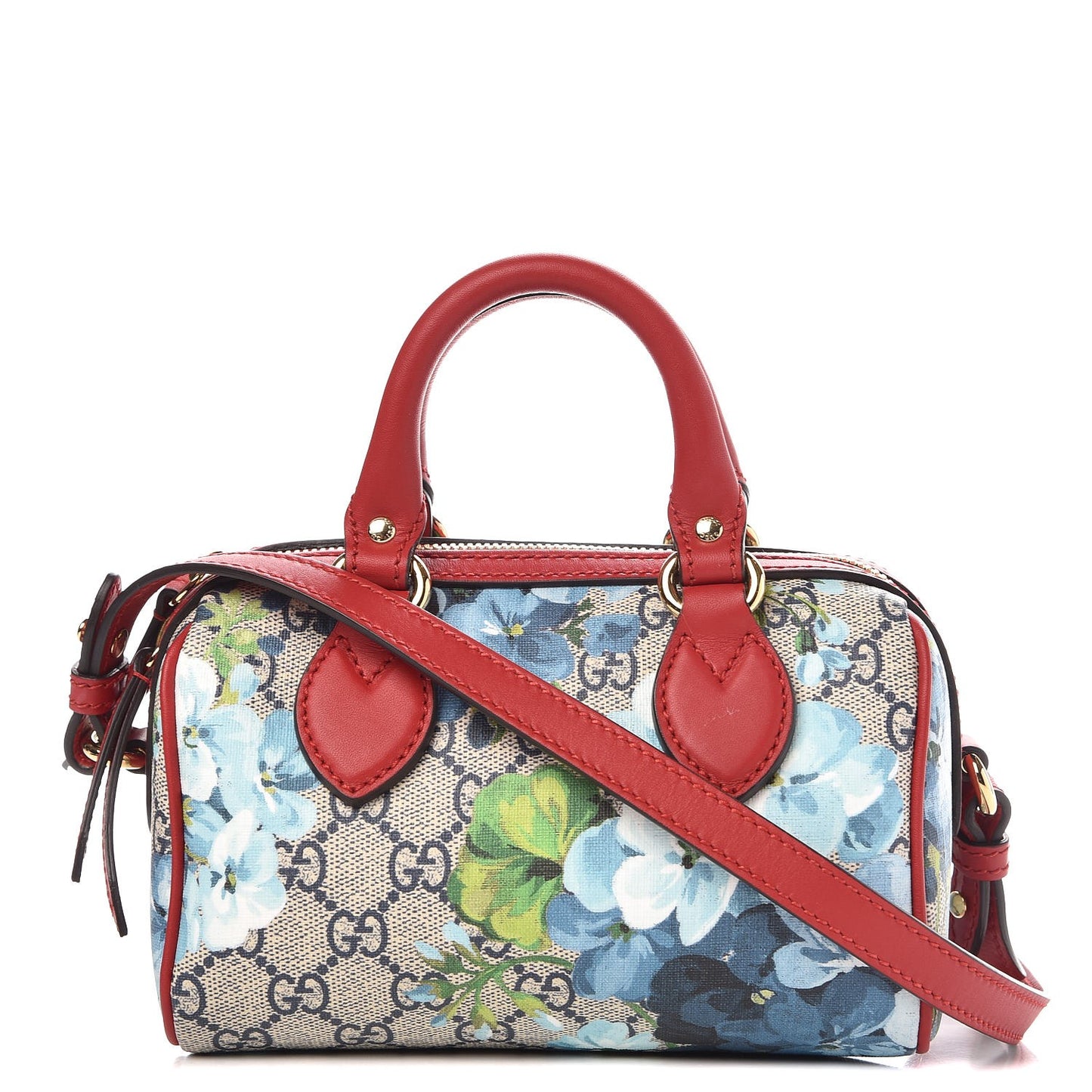 GG Supreme Monogram Blooms Mini Boston Navy Blue Hibiscus