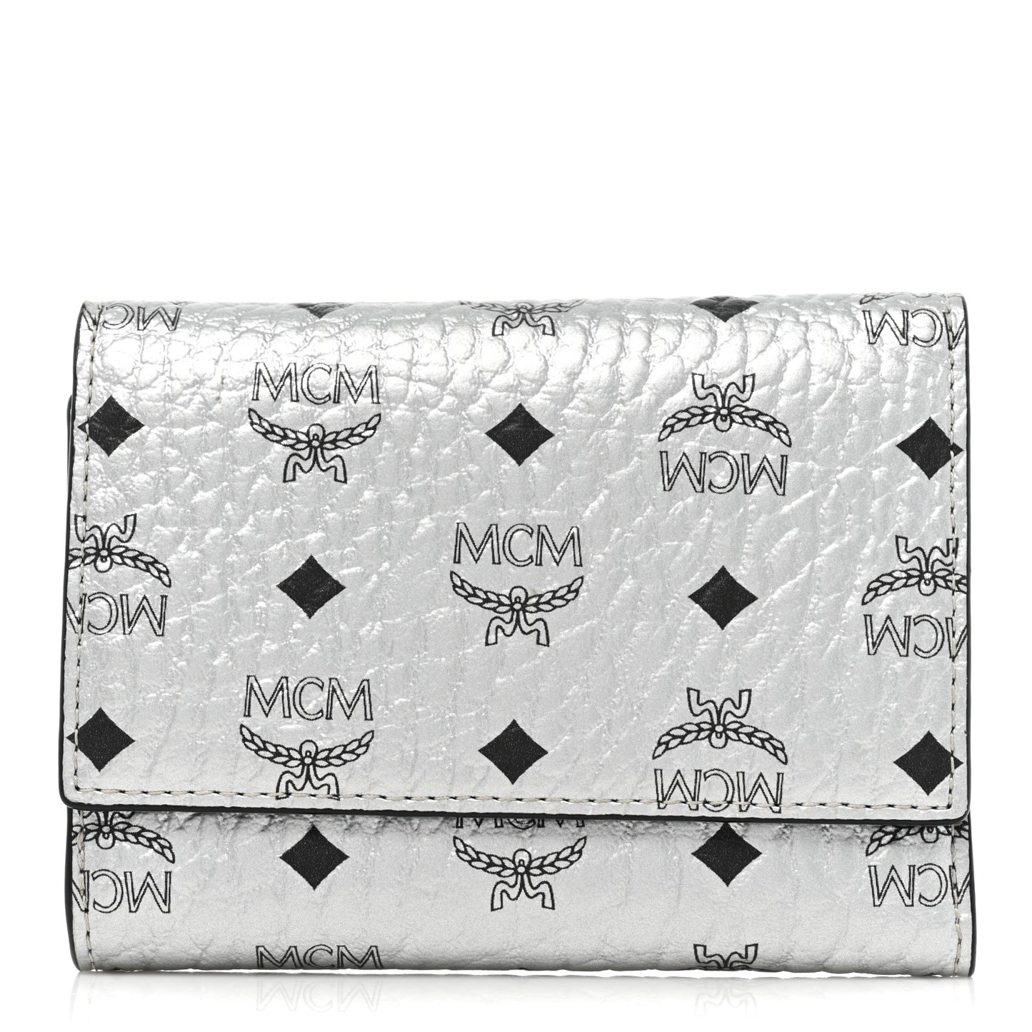 Metallic Visetos Trifold Wallet Silver