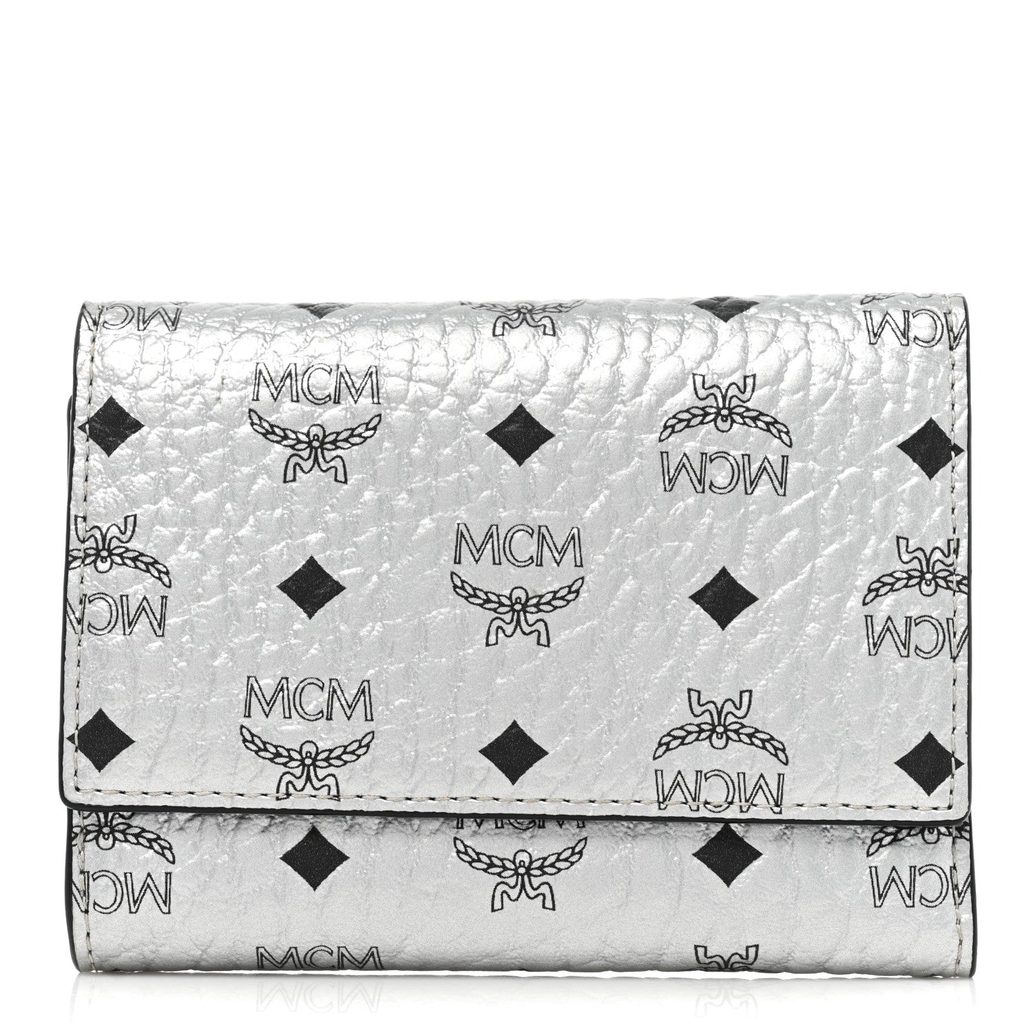 MCM Metallic Visetos Trifold Wallet Silver 1 of 11