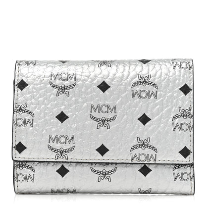 MCM Metallic Visetos Trifold Wallet Silver 1 of 11