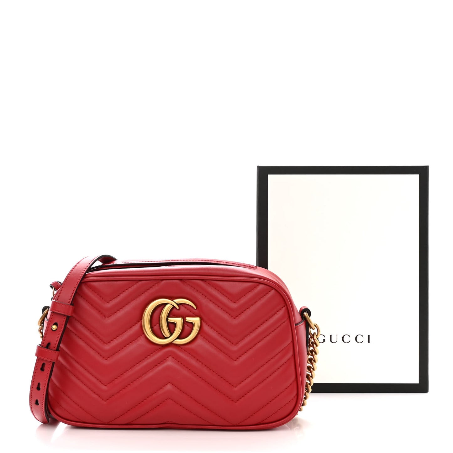 Calfskin Matelasse Small GG Marmont Chain Shoulder Bag Hibiscus Red