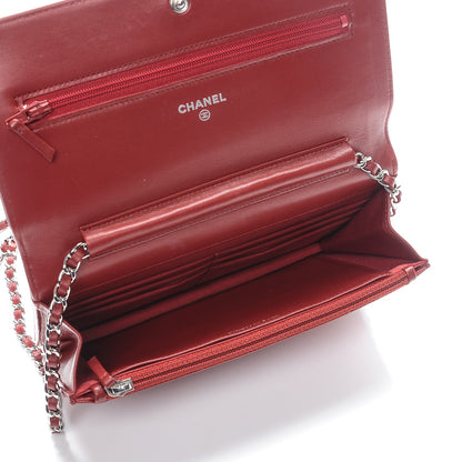 Chanel Lambskin Camellia Embossed Wallet On Chain WOC Dark Red 5 of 8