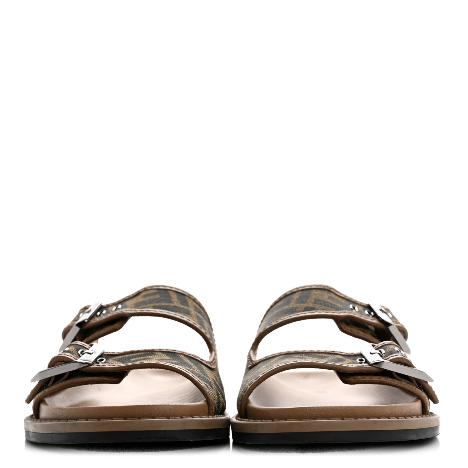 Fendi Fabric Jacquard Nappa FF Mens Fendi Feel Buckled Slide Sandals 5 Tobacco Black Miele Scuro 3 of 10