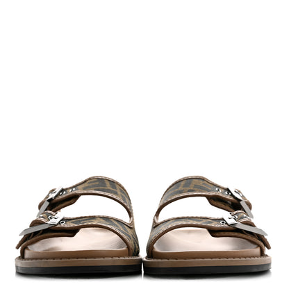 Fendi Fabric Jacquard Nappa FF Mens Fendi Feel Buckled Slide Sandals 5 Tobacco Black Miele Scuro 3 of 10