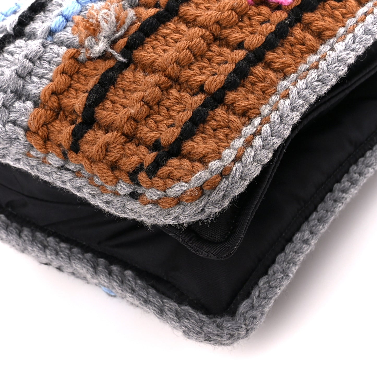 Wool Etiquette Cable Knit Chain Flap Crossbody Multicolor