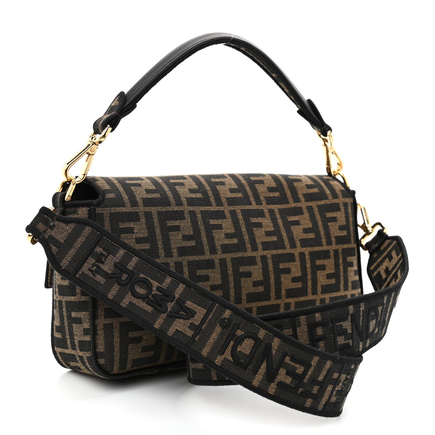 Fendi Fabric Jacquard FF 1974 Medium Baguette Tobacco Moro Black 3 of 8