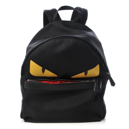 Fendi Nylon Vitello Elite Monster Eyes Rounded Backpack Black Yellow 1 of 7