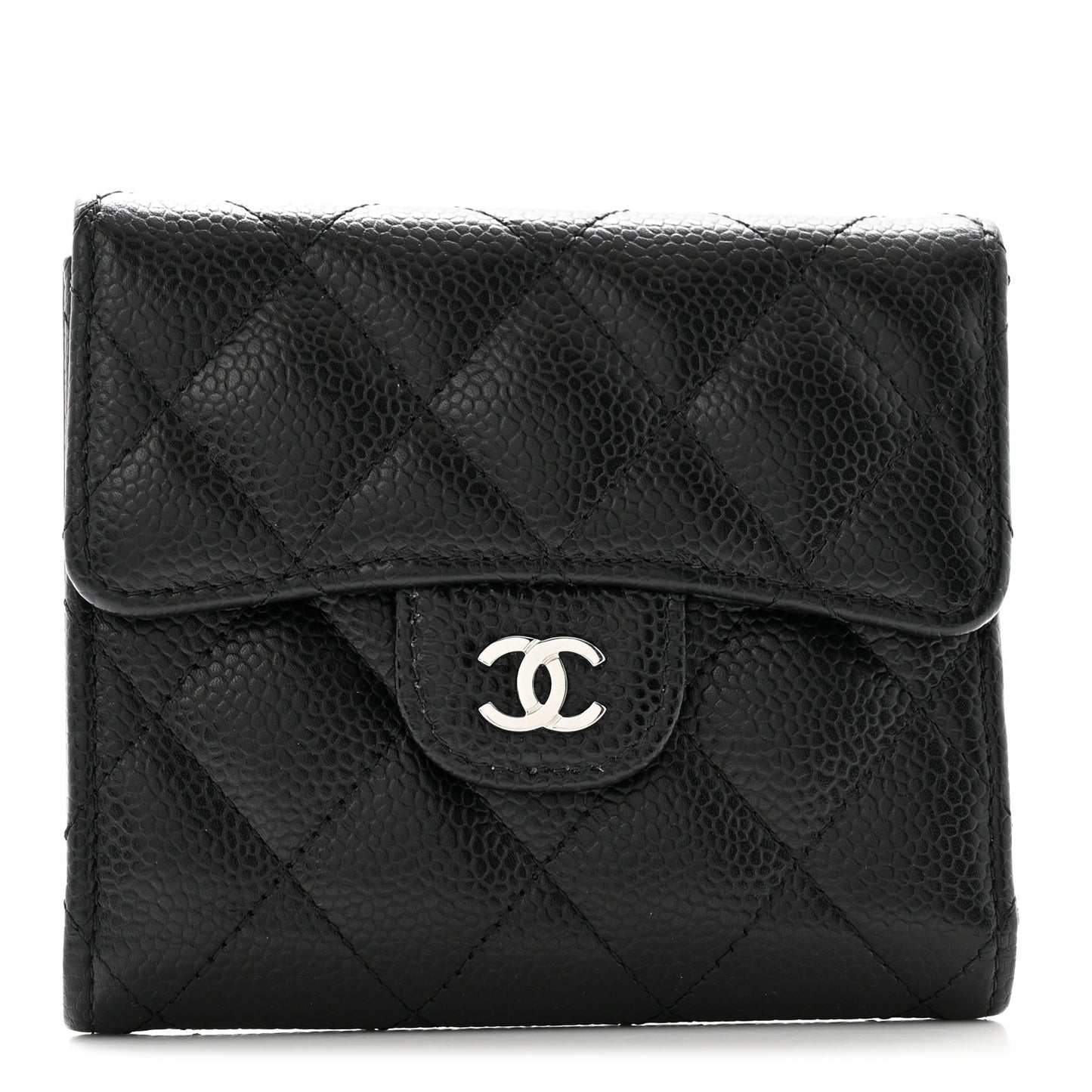 Caviar Quilted Compact Flap Wallet Black