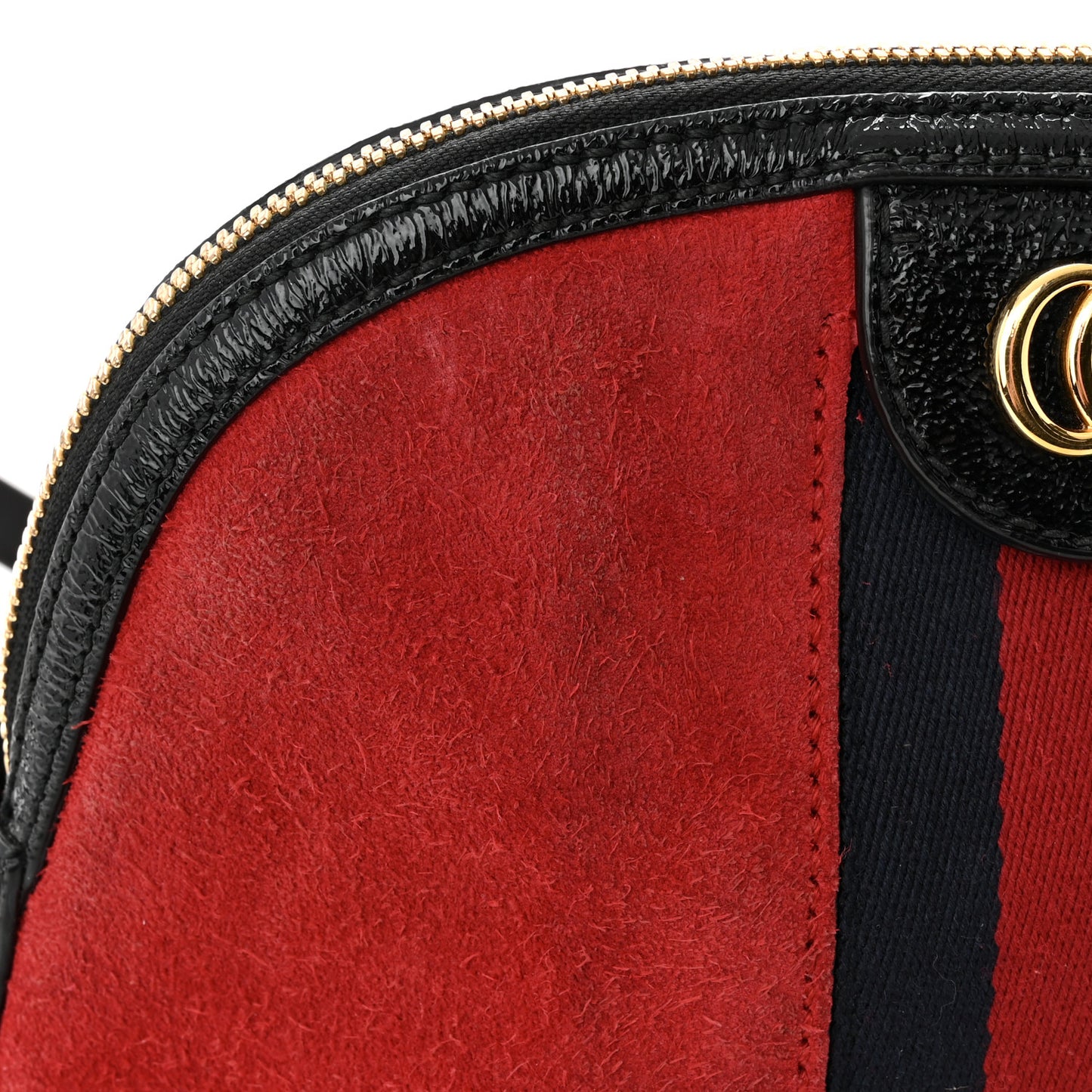 Suede Patent Web GG Small Ophidia Dome Shoulder Bag Hibiscus Red