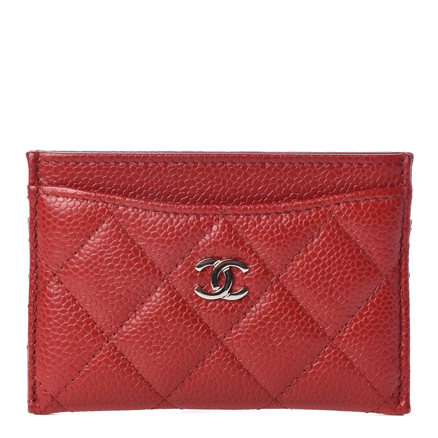 Caviar Quilted Card Holder Dark Red