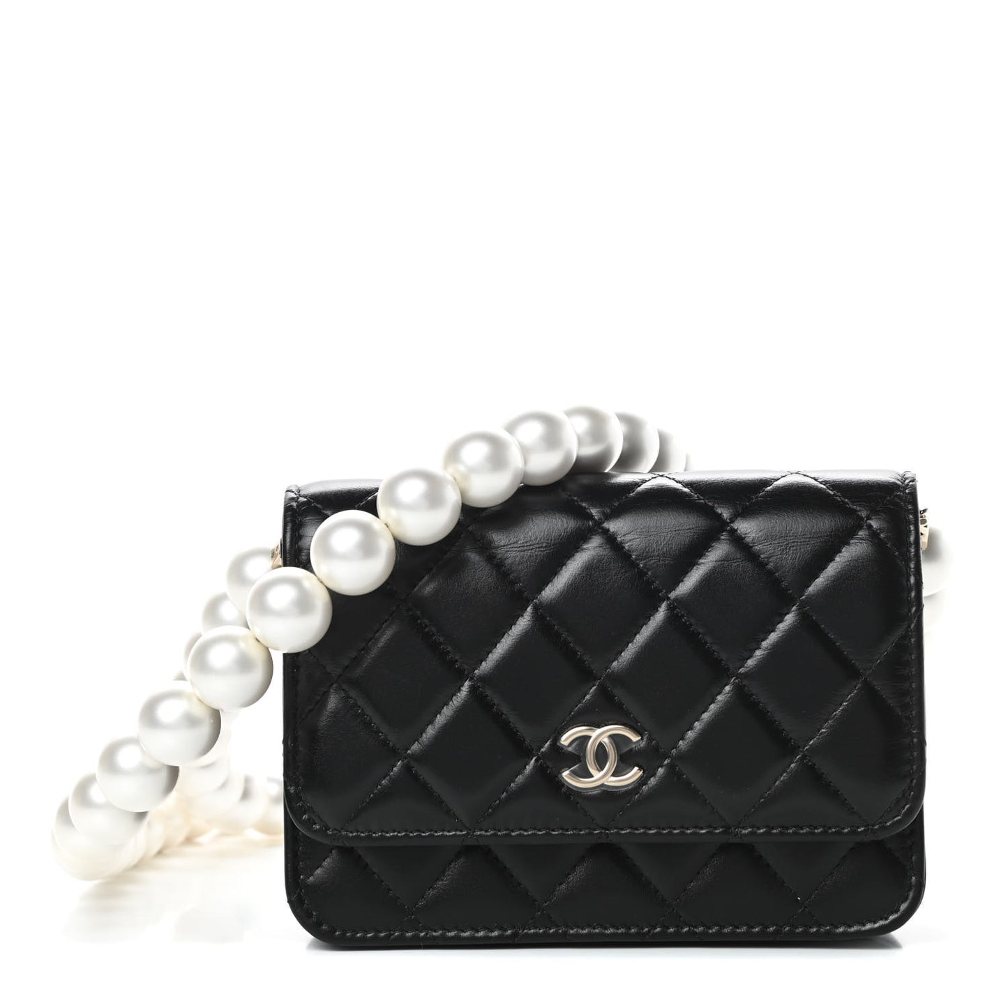 Calfskin Quilted Mini Maxi Pearls Wallet On Chain WOC Black