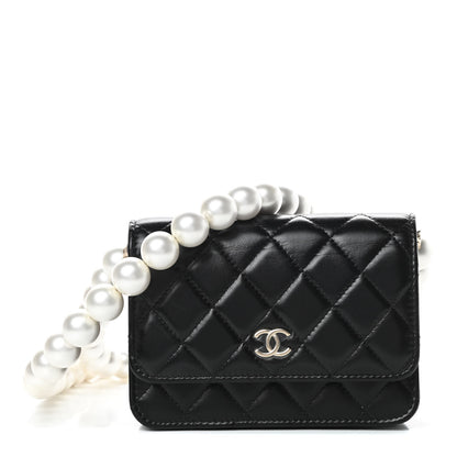 Chanel Calfskin Quilted Mini Maxi Pearls Wallet On Chain WOC Black 1 of 12