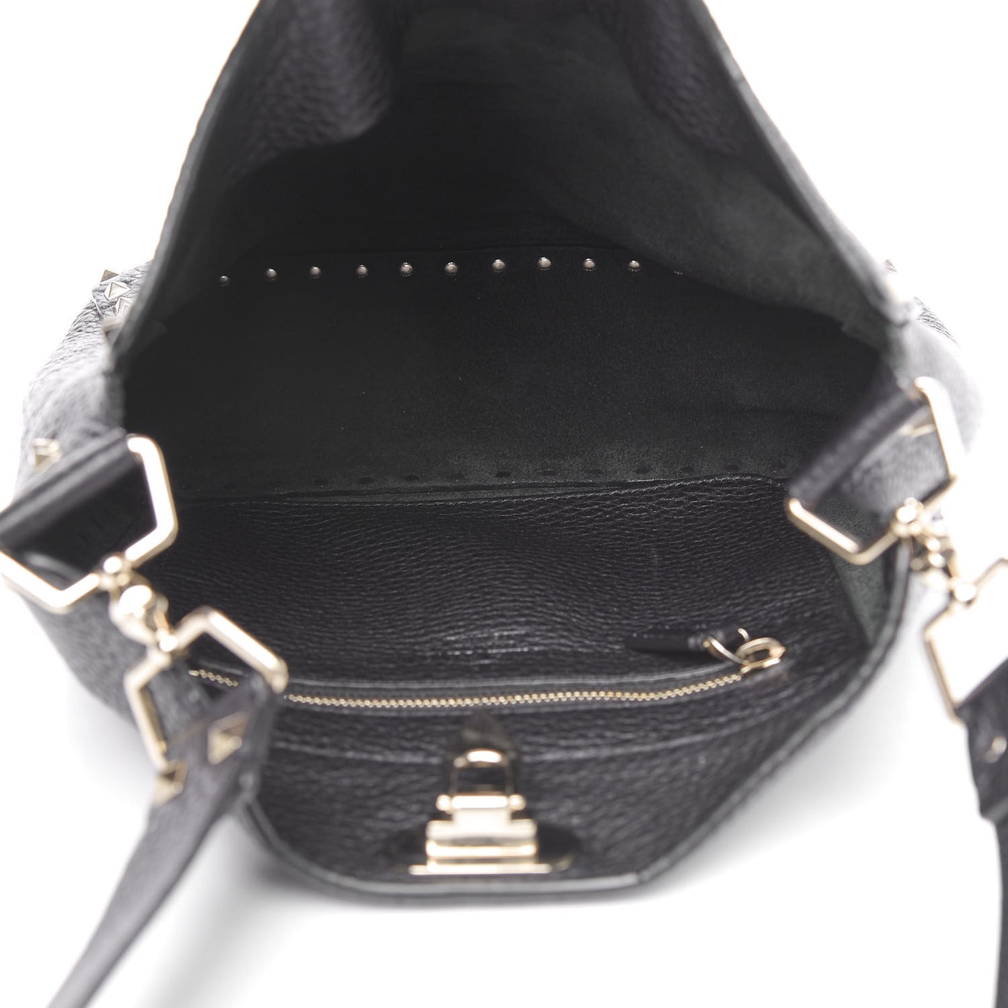 Pebbled Calfskin Small Rockstud Flip-Lock Messenger Bag Black