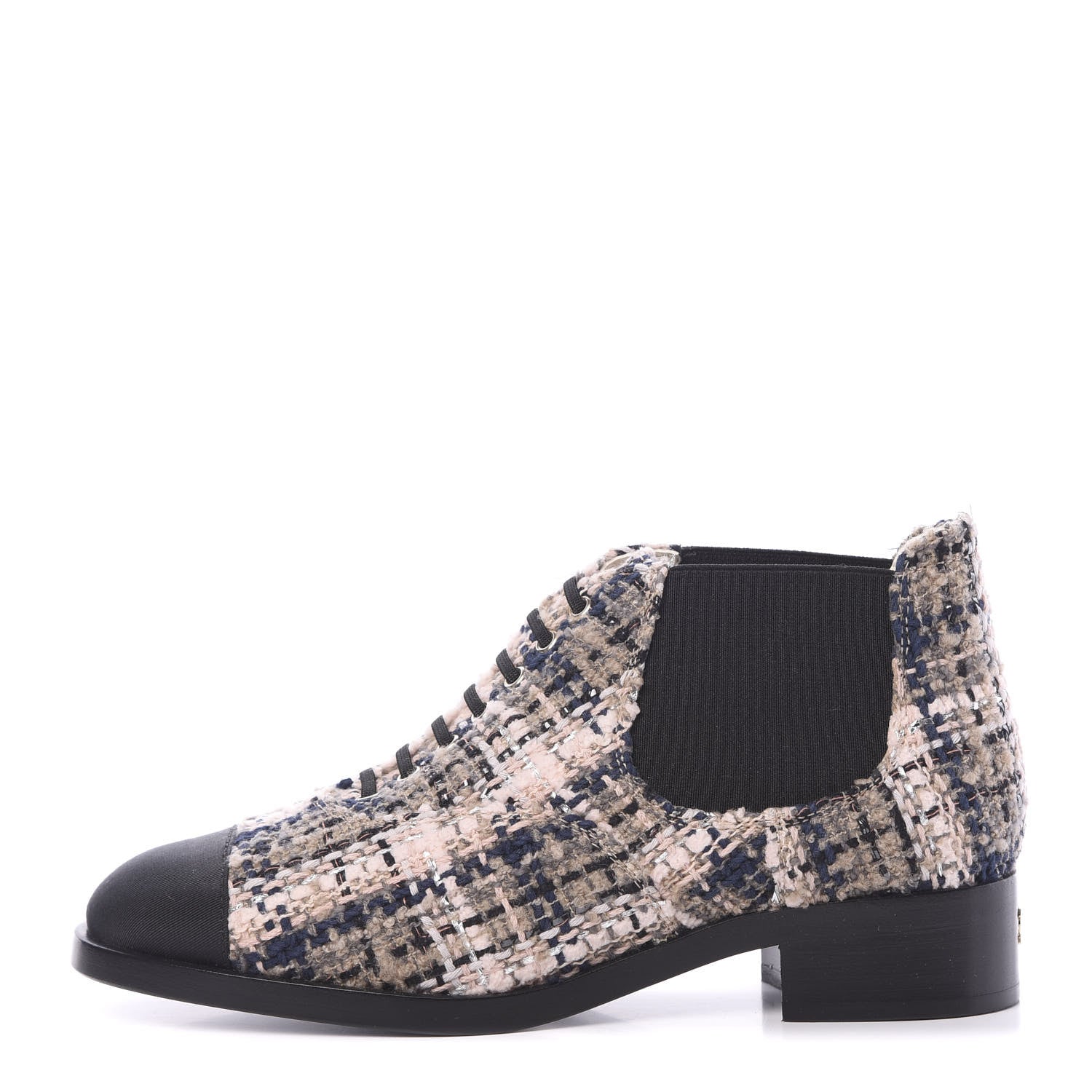 Chanel Tweed Grosgrain Cap Toe CC Short Boots 38.5 Beige Black Pink 1 of 9