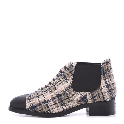 Chanel Tweed Grosgrain Cap Toe CC Short Boots 38.5 Beige Black Pink 1 of 9