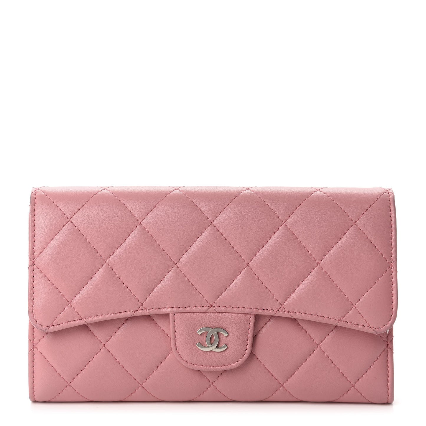 Lambskin Quilted Large Flap Wallet Pink