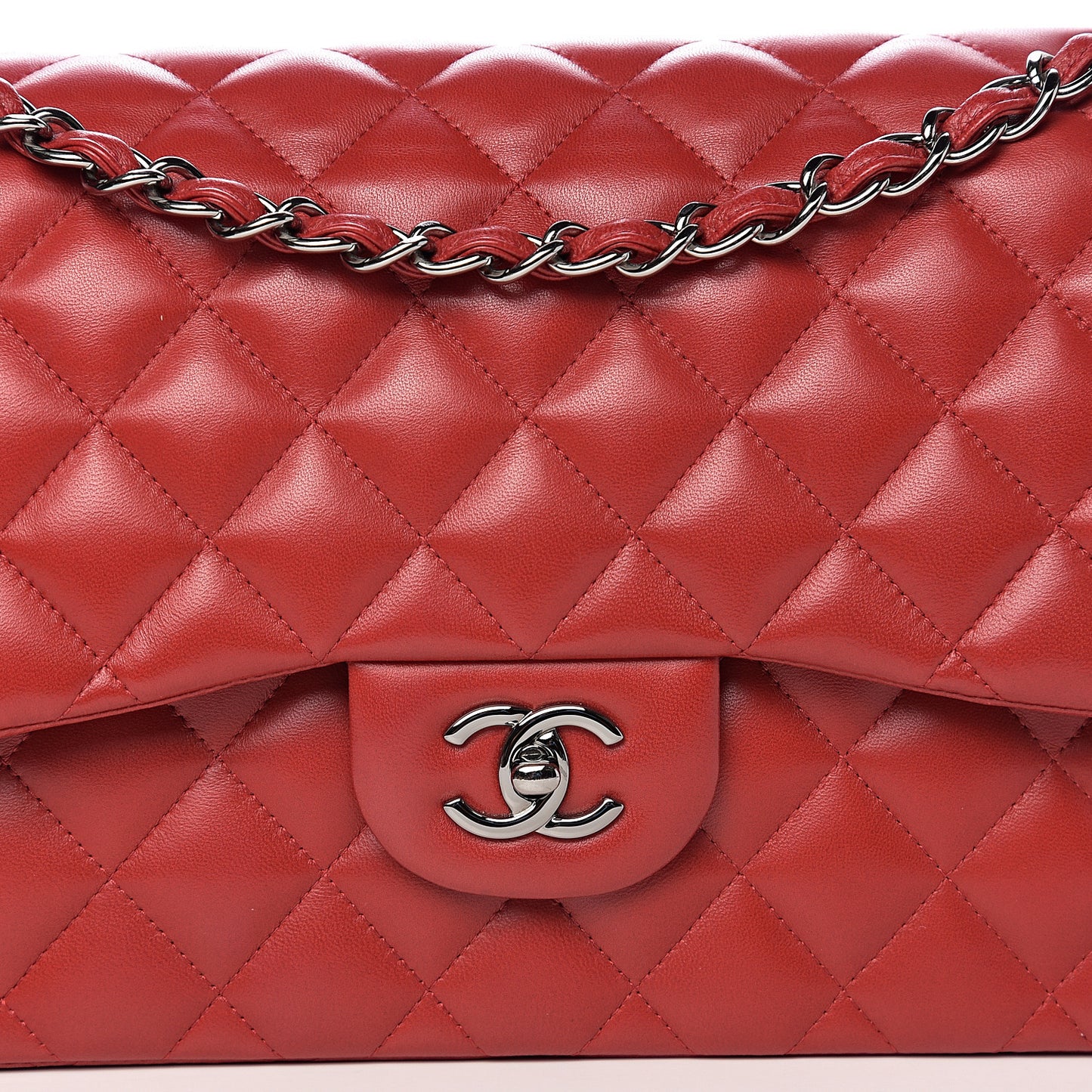 Lambskin Quilted Jumbo Double Flap Red
