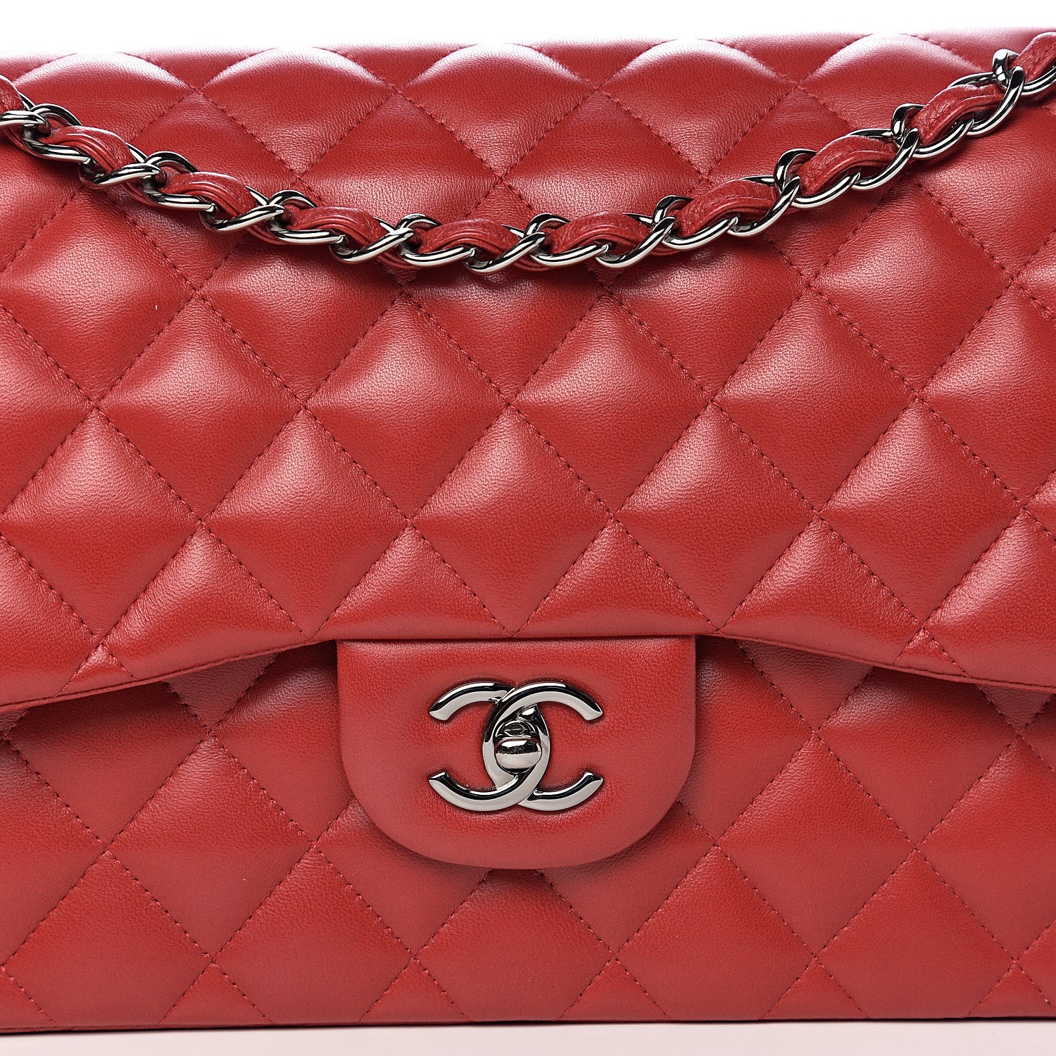 Chanel Lambskin Quilted Jumbo Double Flap Red 9 of 10