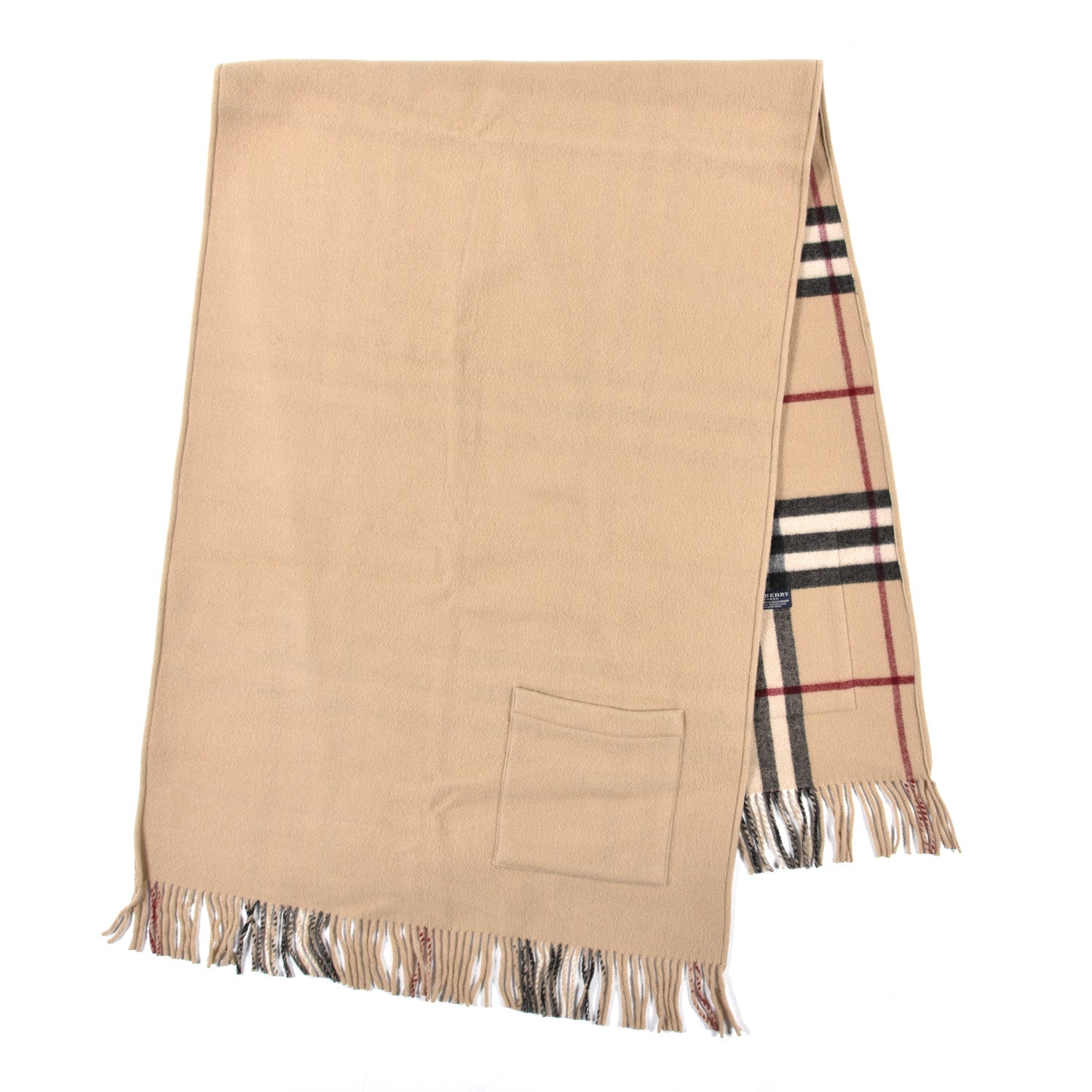 Burberry Merino Wool Cashmere Giant Check Helene Pocket Stole Natural 2 of 5