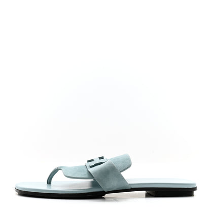 Hermes Suede Goatskin Womens Galerie Sandals 38.5 Bleu Pinede 1 of 10