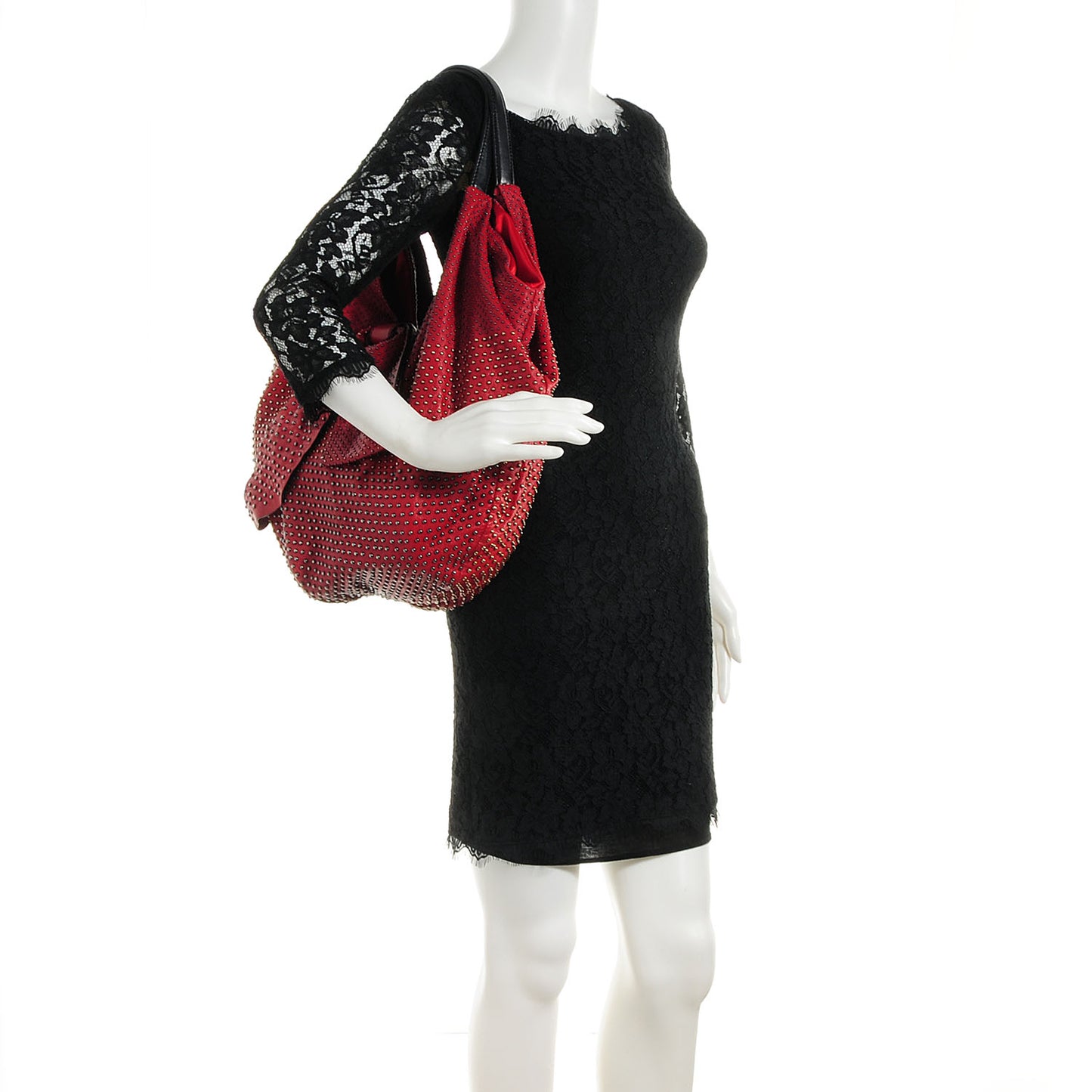 Nappa Studded 360 Bow Hobo Red