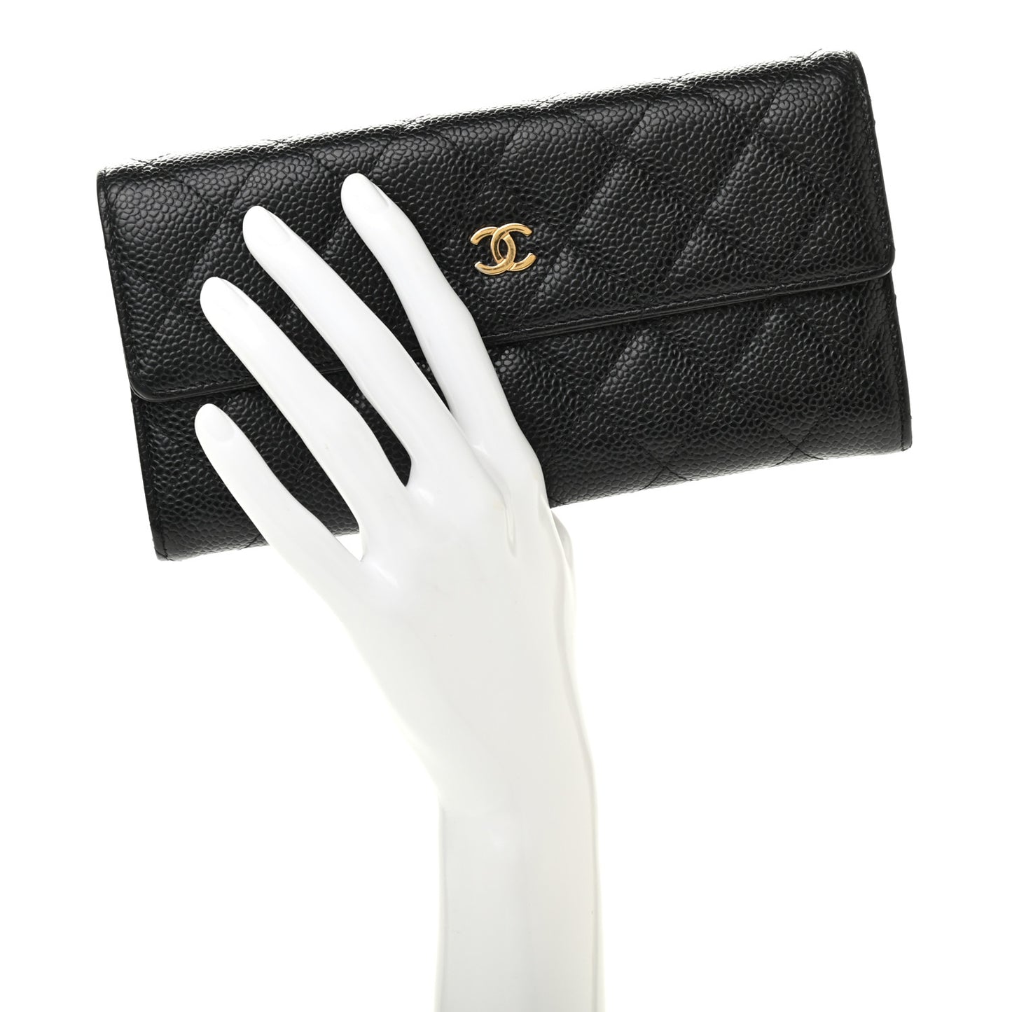 Caviar Quilted Large Gusset Flap Wallet Black