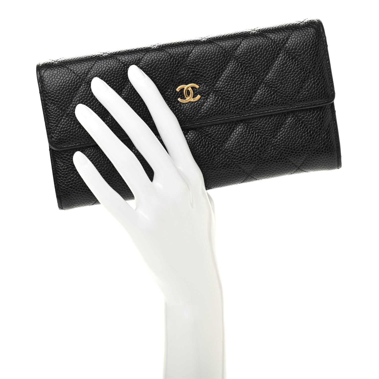 Chanel Caviar Quilted Large Gusset Flap Wallet Black 2 of 7