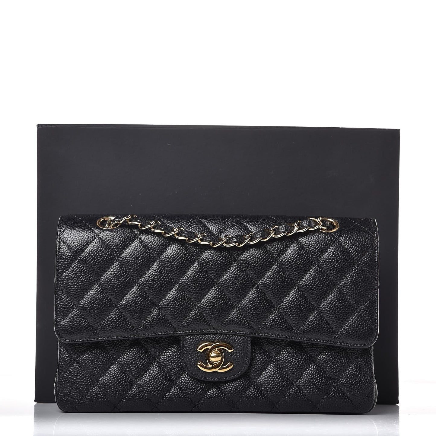 Caviar Quilted Medium Double Flap Black