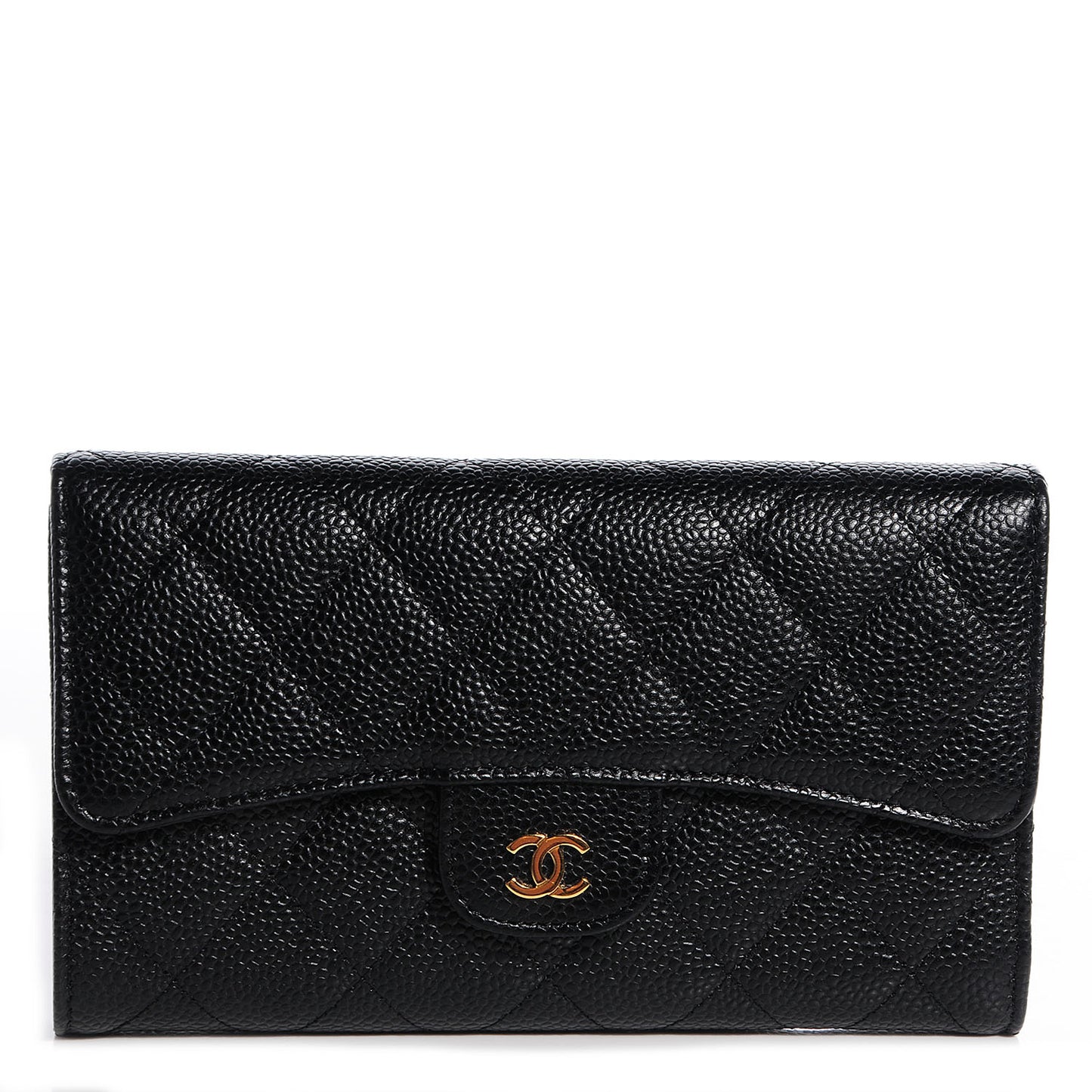Caviar Quilted Large Flap Wallet Black