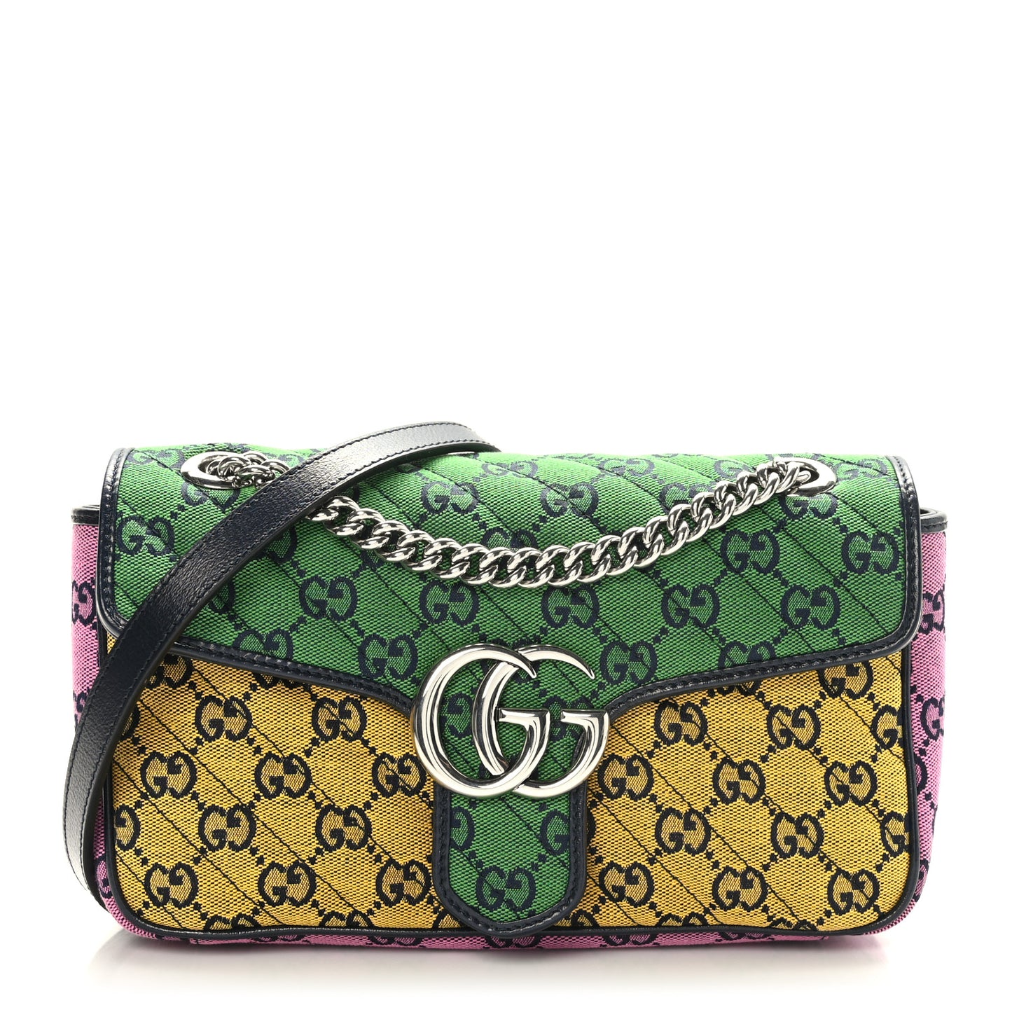 Monogram Multicolor Matelasse Diagonal Small GG Marmont Shoulder Bag Green Blue Yellow Light Blue Pink