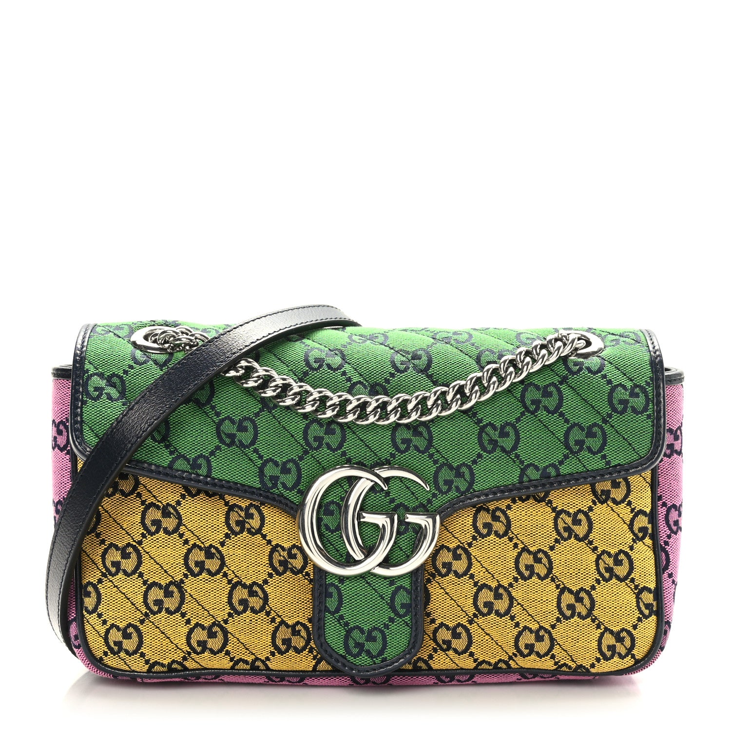 Gucci Monogram Multicolor Matelasse Diagonal Small GG Marmont Shoulder Bag Green Blue Yellow Light Blue Pink 1 of 10