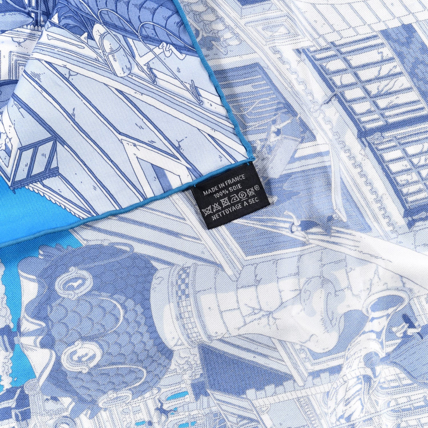 Hermes Silk Le Grand Prix du Faubourg Scarf 90 Bleu Azur Bleu Jean White 4 of 4