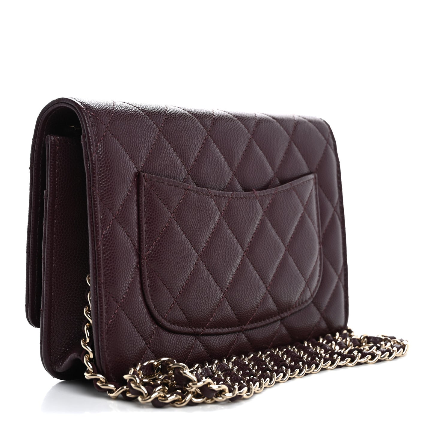 Caviar Quilted Chain Embossed CC Wallet On Chain WOC Dark Burgundy