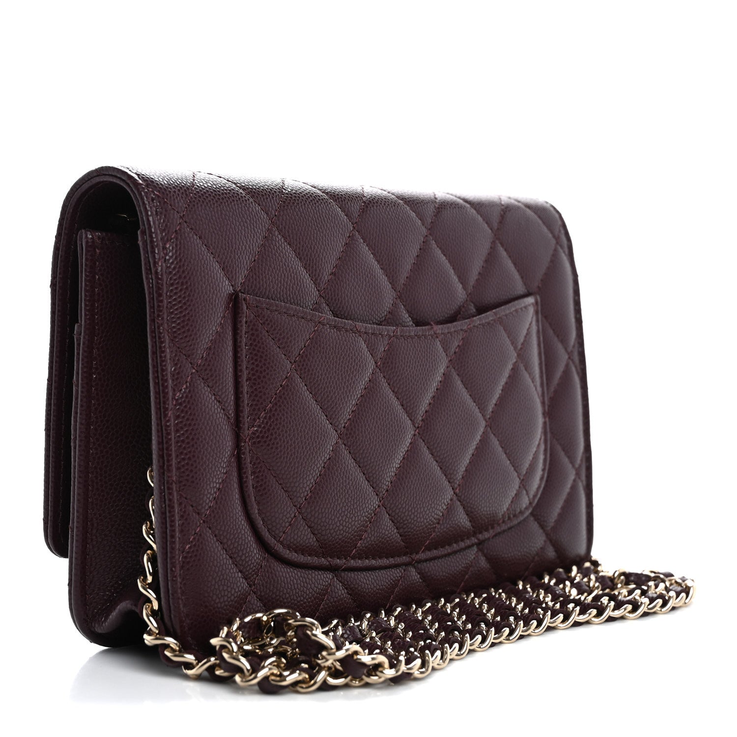 Chanel Caviar Quilted Chain Embossed CC Wallet On Chain WOC Dark Burgundy 2 of 11