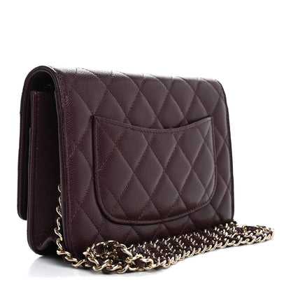 Chanel Caviar Quilted Chain Embossed CC Wallet On Chain WOC Dark Burgundy 2 of 11
