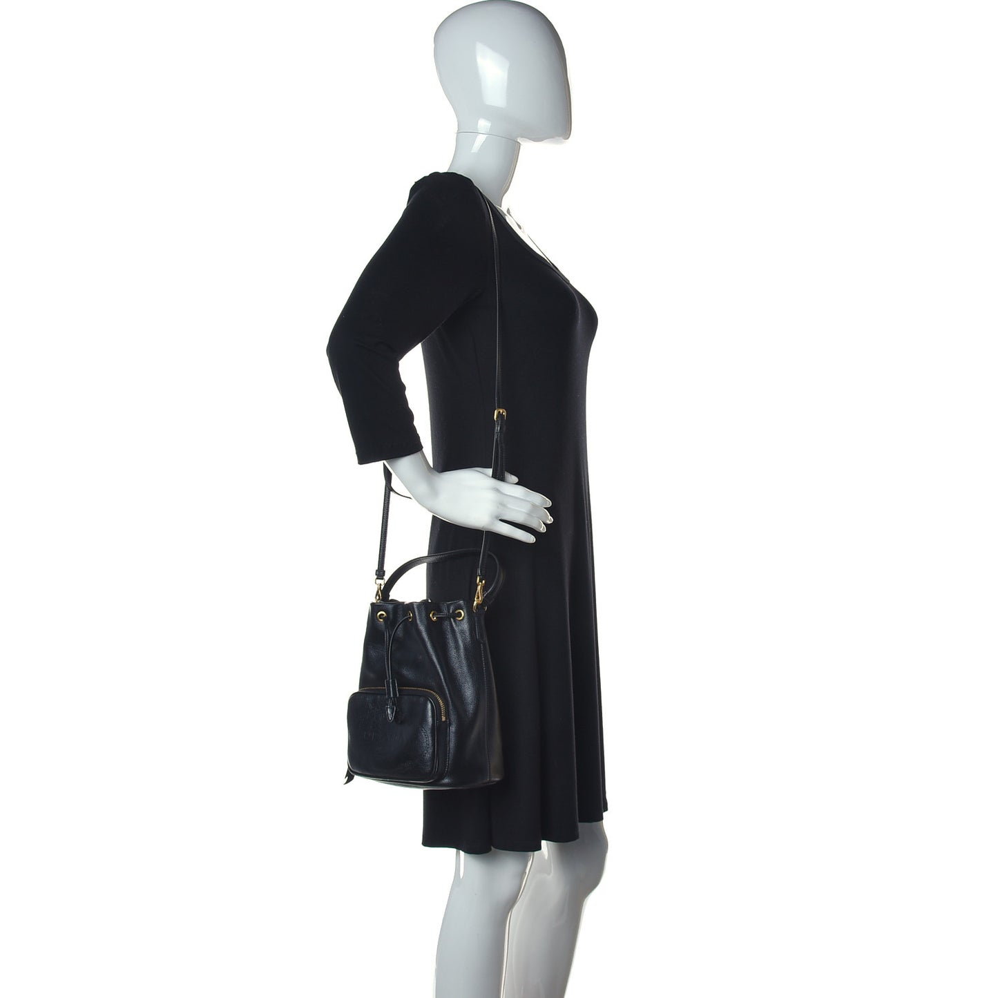 Glace Calfskin Embossed Secchiello Bucket Bag Black