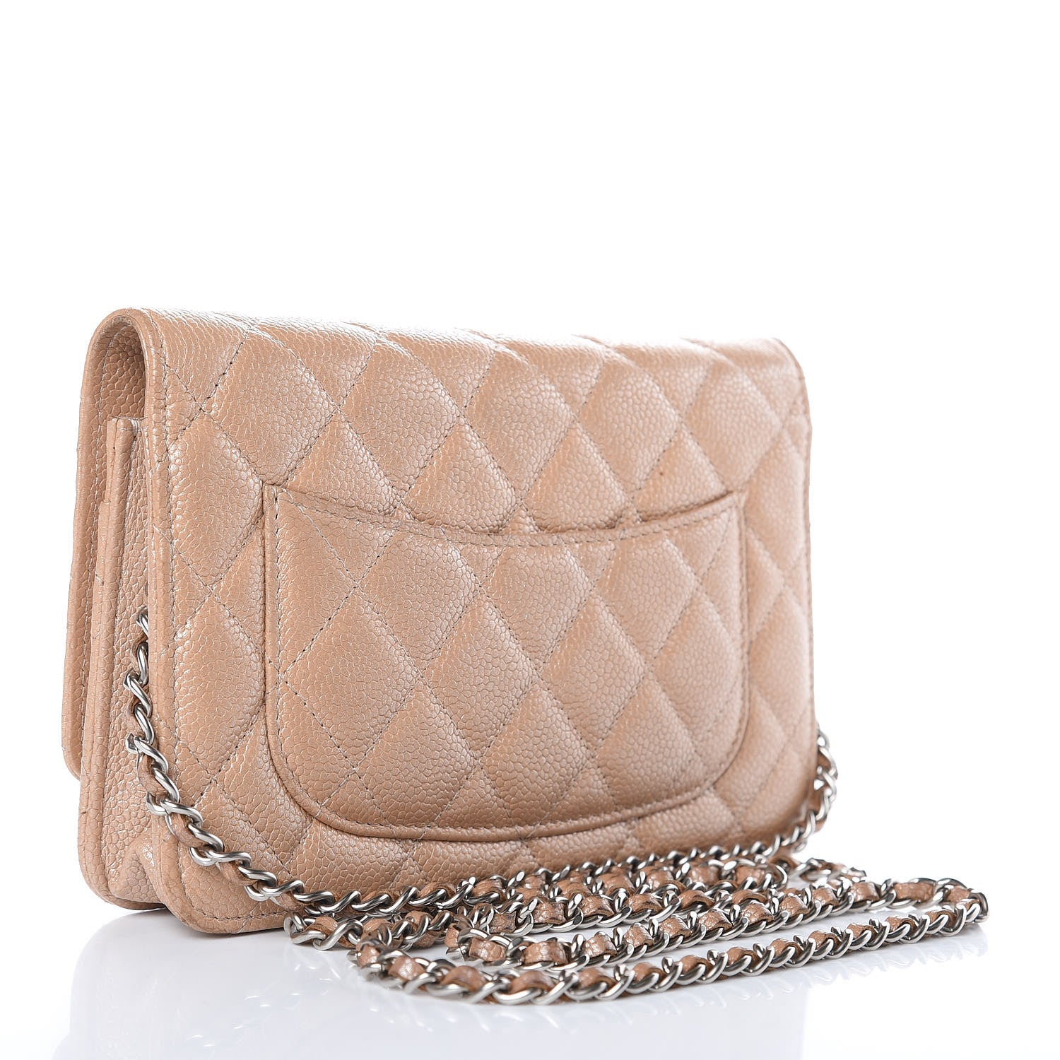 Chanel Metallic Caviar Quilted Wallet on Chain WOC Beige 3 of 17