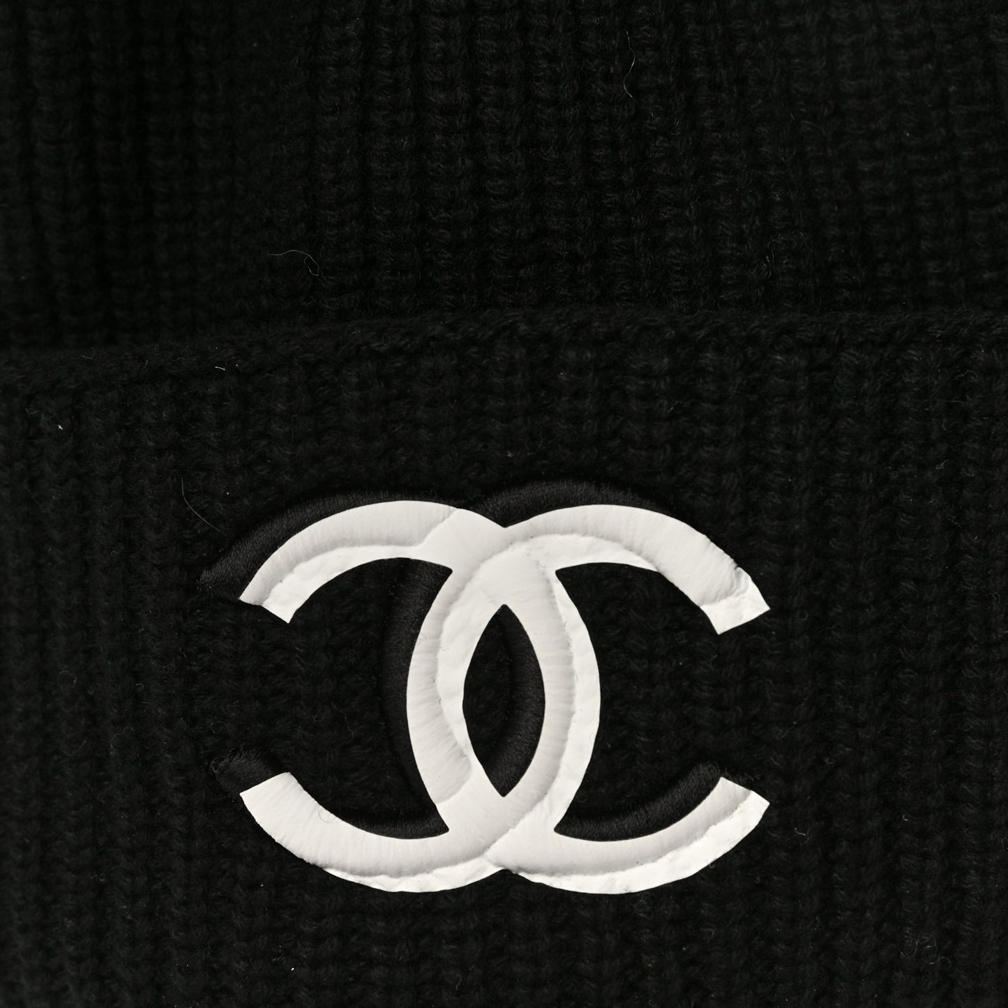 Wool Cashmere CC Beanie Hat Black White