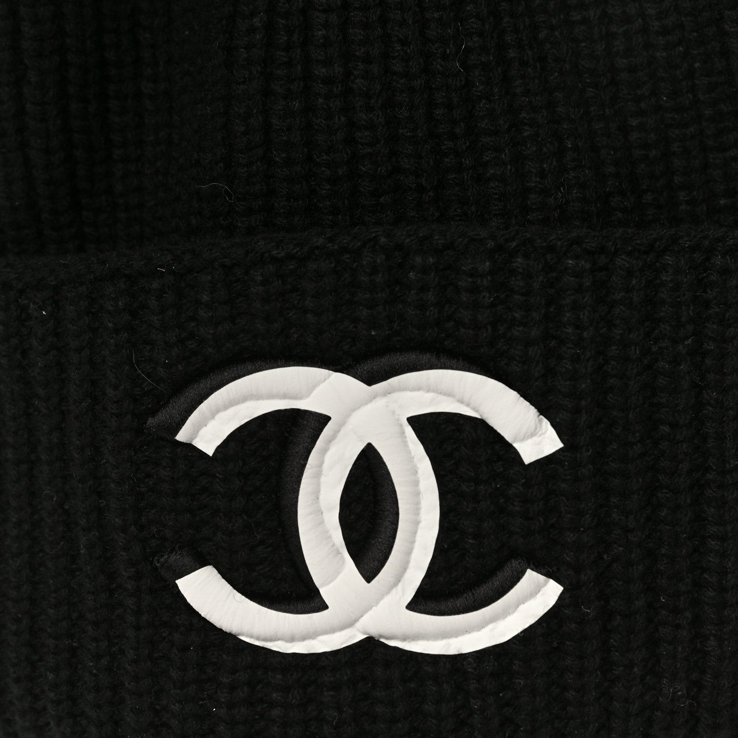 Chanel Wool Cashmere CC Beanie Hat Black White 6 of 8